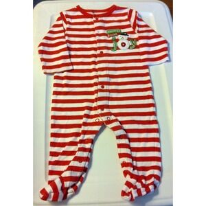 Just One Year Size L Red White Striped Snowman Mommy's Little Joy footed sleeper